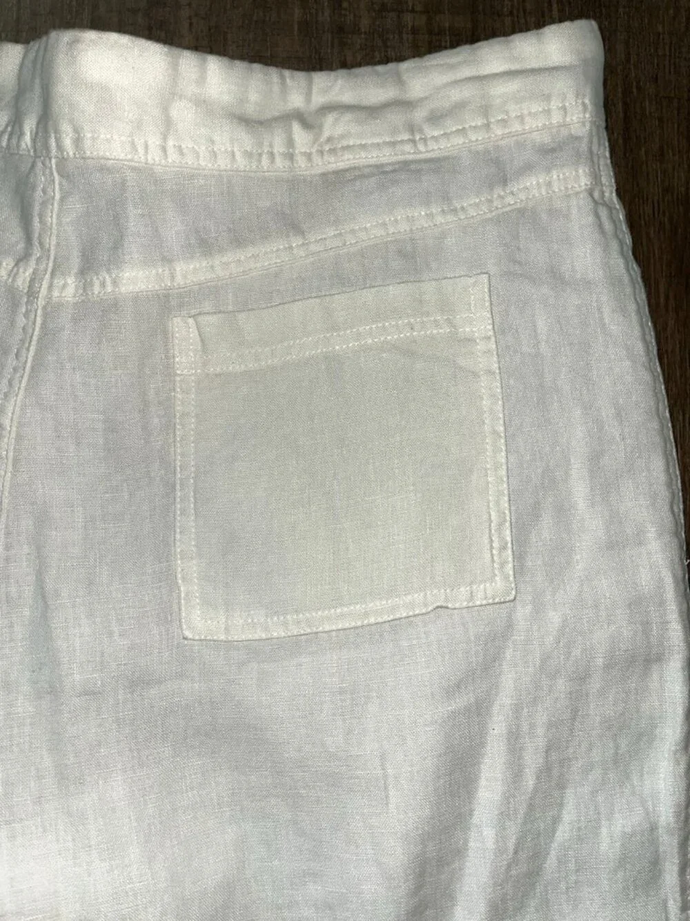 White 100% Linen Pants Lined 38x25 Short Preppy Coastal Beach Casual Comfort